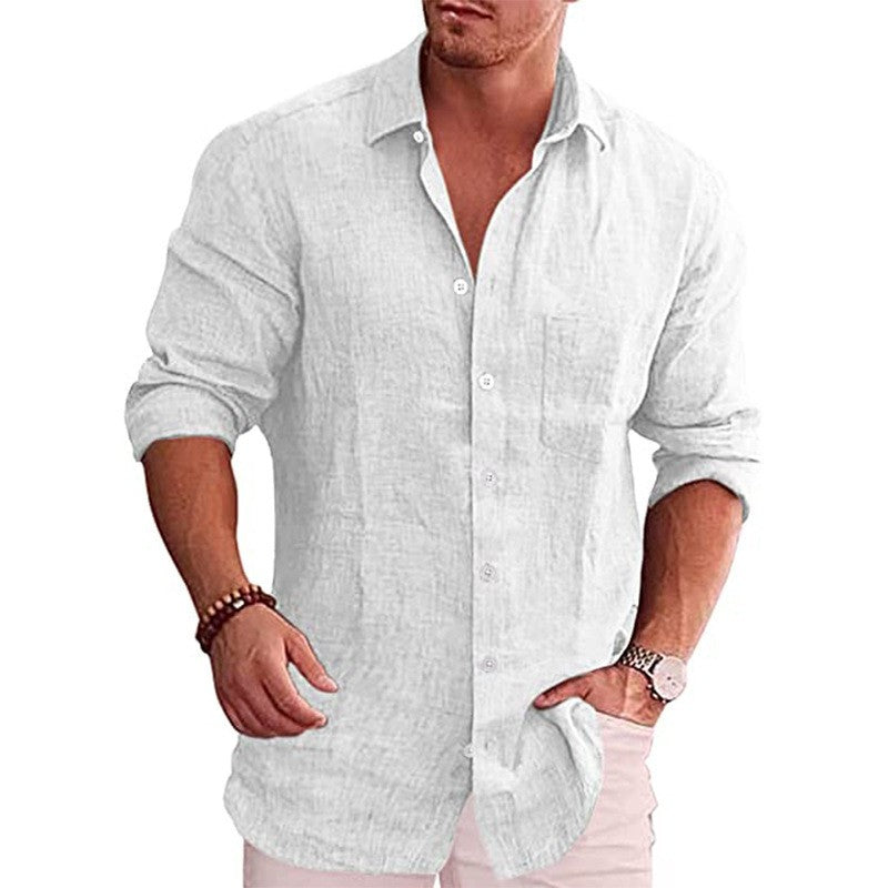 Men's Loose Large Size Solid Color Shirt Linen Collar Long Sleeve Casual Shirt