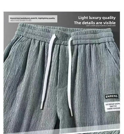 Summer Men's Thin Loose Sports Pants Breathable Casual Sweatpants Comfortable Wide Leg Harlan Nine Points Lightweight Trousers