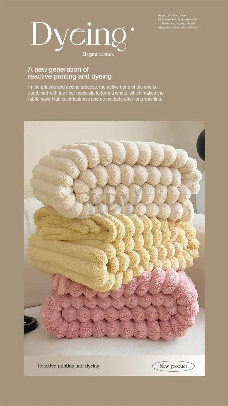 Luxury Soft Faux Rabbit Fur Throw Blanket Fluffy Warm Solid Color Plush Blanket for Sofa Bed Single Double Spring Autumn Plaid