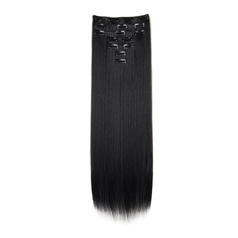 Aplique de Cabelo Sintético Liso Longo 24 Polegadas 7 Peças/Conjunto 16 Clipes Penteado Preto Loiro Extensões de Cabelo