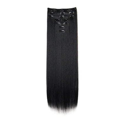 Aplique de Cabelo Sintético Liso Longo 24 Polegadas 7 Peças/Conjunto 16 Clipes Penteado Preto Loiro Extensões de Cabelo