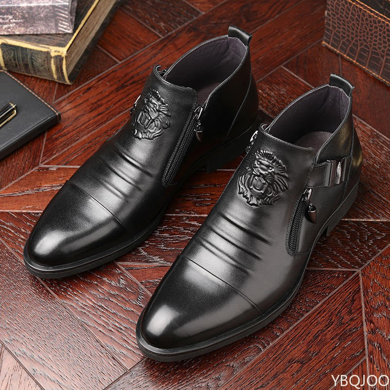 Botas Masculinas de Inverno Elegantes Cano Curto Antiderrapantes Couro Sapatos Britânicos Zíper Botas Cavaleiro Preto Bico Fino Plataforma Punk Botas Masculinas Botas
