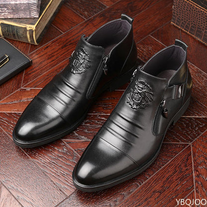 Botas Masculinas de Inverno Elegantes Cano Curto Antiderrapantes Couro Sapatos Britânicos Zíper Botas Cavaleiro Preto Bico Fino Plataforma Punk Botas Masculinas Botas