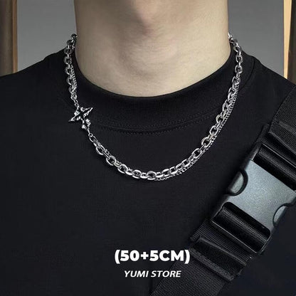 Colar Cruz Chamas Pretas Punk Masculino Feminino Tendência Aço Titânio Corrente Suéter Pingente Joias Hip Hop Acessórios Kpop Irados