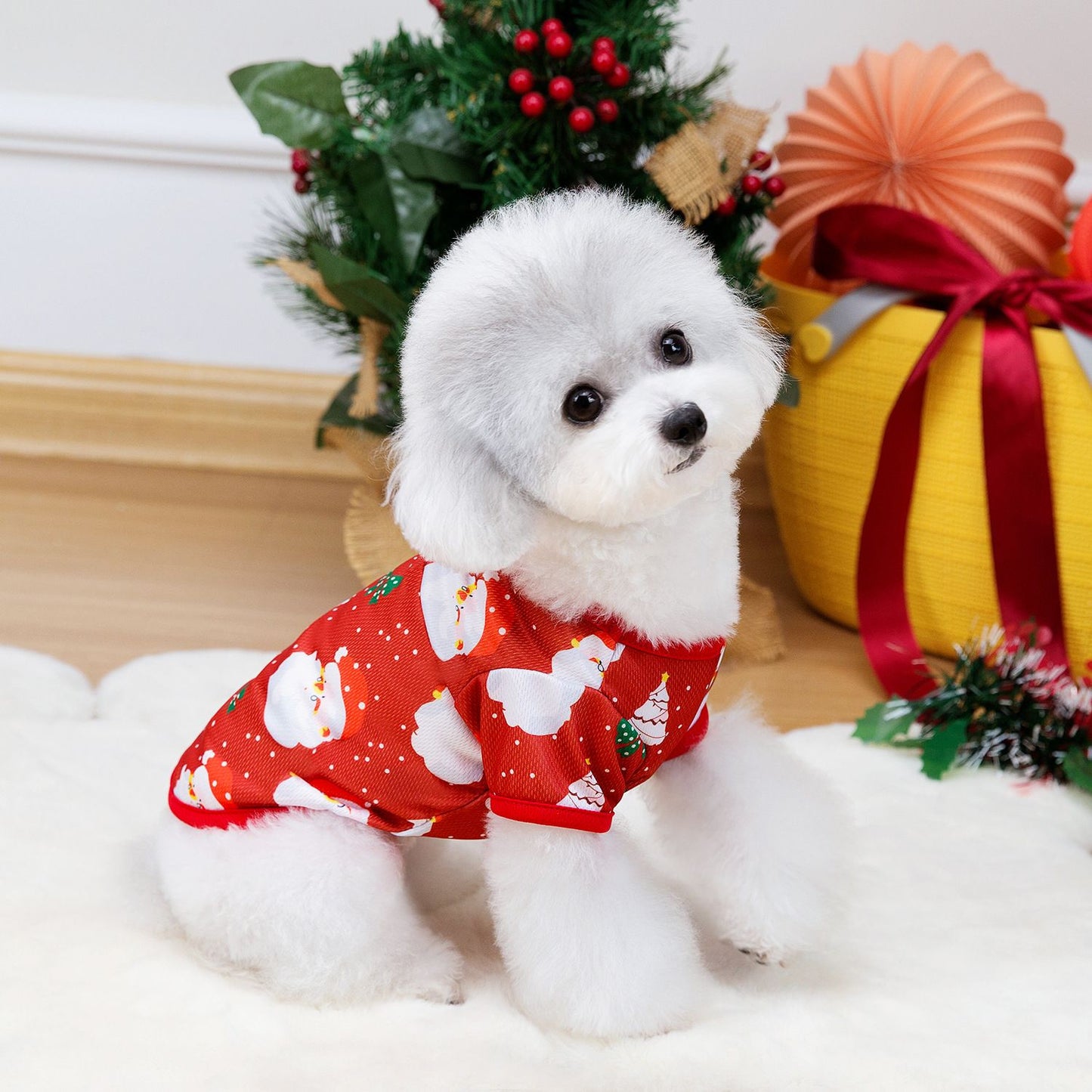 Roupas de Natal para Cachorros Roupas Macias para Gatos Camiseta Fofa de Árvore de Natal Roupa para Pets para Ano Novo Roupas Quentes Fantasia Yorkies