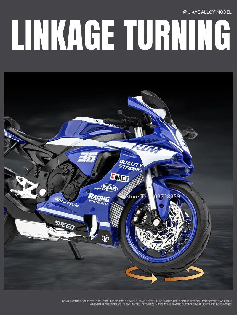 1:12 R1M R1 Modelo de Moto Brinquedos Liga Fundida Motocicletas em Miniatura Som Luz Amortecimento Simulação Motocicletas Presentes