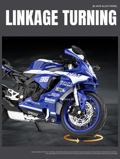 1:12 R1M R1 Modelo de Moto Brinquedos Liga Fundida Motocicletas em Miniatura Som Luz Amortecimento Simulação Motocicletas Presentes