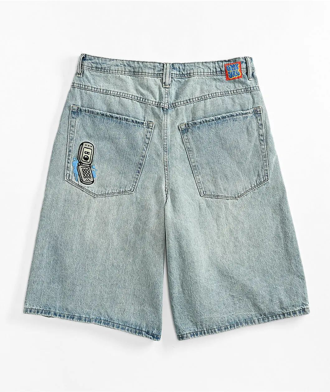 Empyre new gray denim skateboard shorts cartoon embroidery design loose jeans wide leg pants hip hop street Y2K couple pants