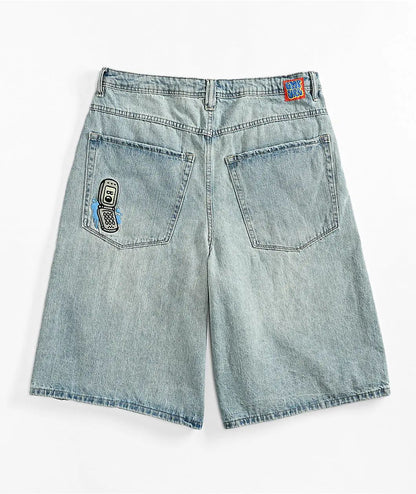 Empyre new gray denim skateboard shorts cartoon embroidery design loose jeans wide leg pants hip hop street Y2K couple pants