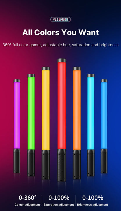 Ulanzi VL119 RGB Bastão de Luz Portátil Tubo LED Iluminação de Vídeo CRI 95+ 2500K-9000K 2000mAh Lâmpada de Preenchimento para Fotografia