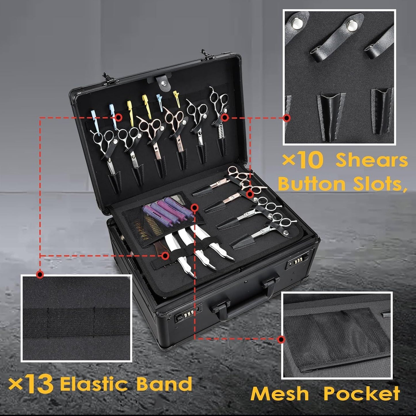 Barber Case with Sliding Tray, Profesional Barbers Briefcase Tool Case for Clippers and Hair Scissors Supplies Travel Suitcase