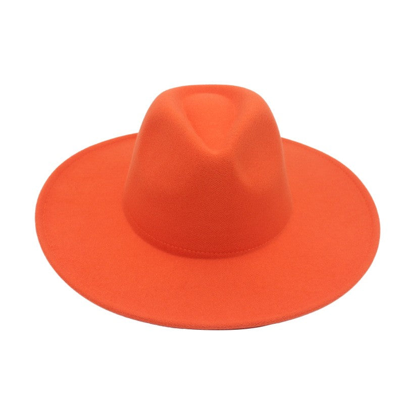 9.5cm Wide Brim Fedora Hats with Brown Belt Autumn Winter Women Party Top Hat Men Jazz Retro Cowboy Felt Cap Panama Sun Hat