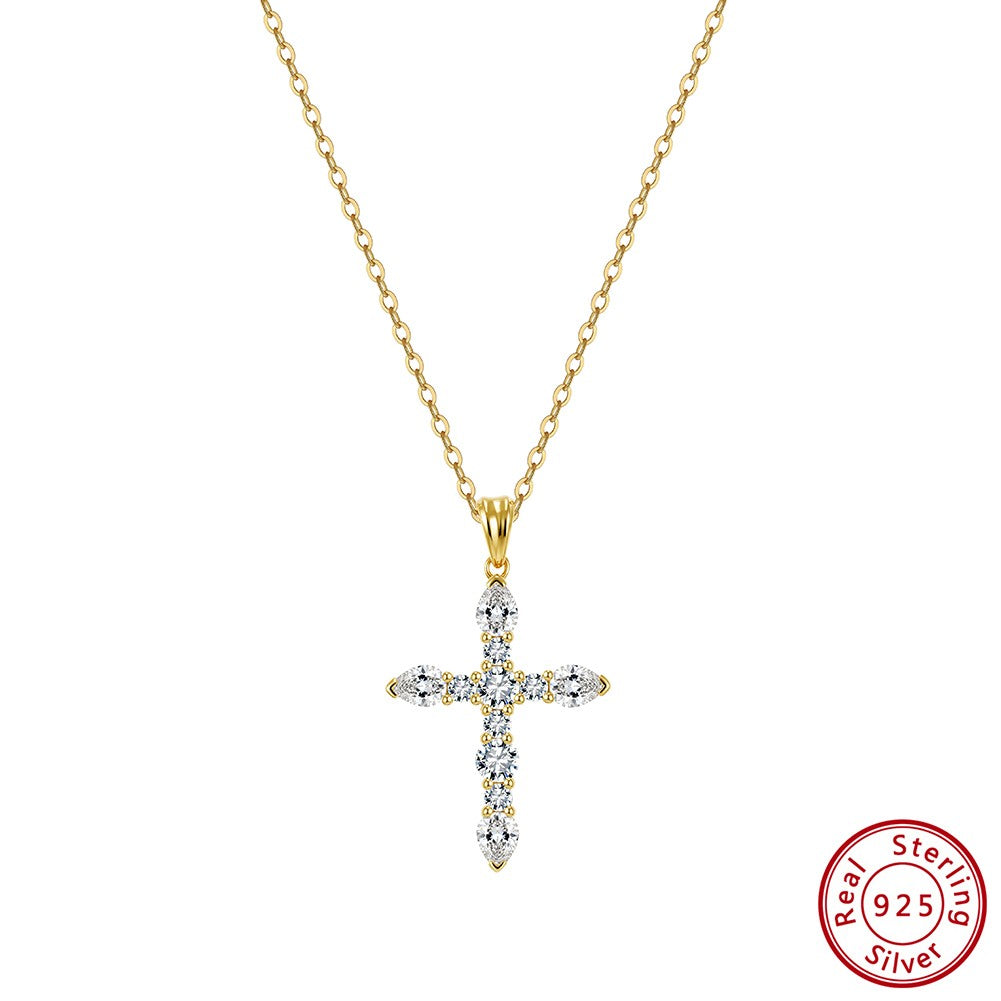 EFFIE QUEEN S925 Sterling Silver Moissanite Cross Necklace GRA Certificate D VVS1 Diamond Cross Pendant Neck Chain Women SMON15