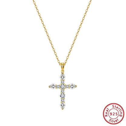 EFFIE QUEEN S925 Sterling Silver Moissanite Cross Necklace GRA Certificate D VVS1 Diamond Cross Pendant Neck Chain Women SMON15