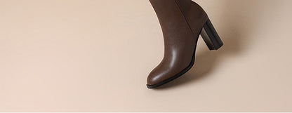 Ods Soft Cow Leather Black Knee High Boots Chunky Mid Heels Zipper Women's Long Boot Big Size Luxury Designer Sexy Shoes 4143 46