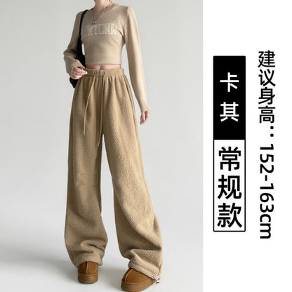 2025 New Winter Velvet Thick Pants Men Warm Straight Casual Pants Streetwear Loose Wide Leg Pants Thicken Lamb Wool Trousers