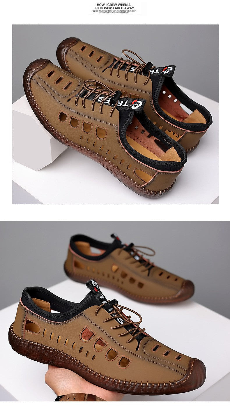 Summer Men's Leather Sandals Tendon Sole Slip on Flat Casual Sandals Outdoor Beach Sandal Shoes for Men Sandalias De Hombre 2025