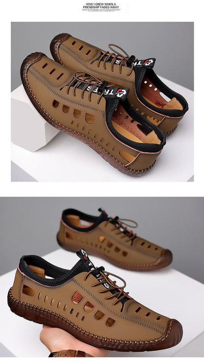 Summer Men's Leather Sandals Tendon Sole Slip on Flat Casual Sandals Outdoor Beach Sandal Shoes for Men Sandalias De Hombre 2025