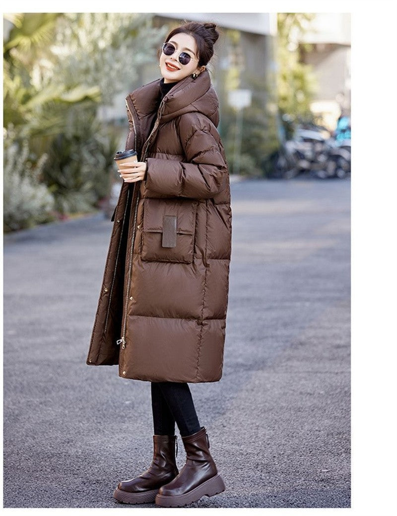Mid to Long Down Jacket Knee Length 2024 Winter New Item Thickened Warm Fashionable Loose Versatile Jacket Women's Solid Color