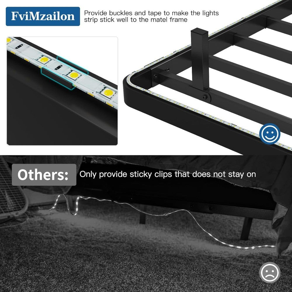 Cama Queen Size Suspensa - Estrutura de Cama de Plataforma de Metal com Luzes LED Inteligentes e Estação de Carregamento, Não Precisa de Box, Fácil Montagem