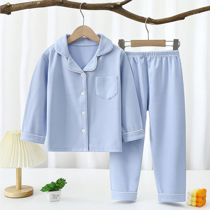 New Autumn Winter Kids Thermal Pajamas Set, Boys and Girls Fleece Long Sleeve Lapel Home Wear Two-Piece Outfit