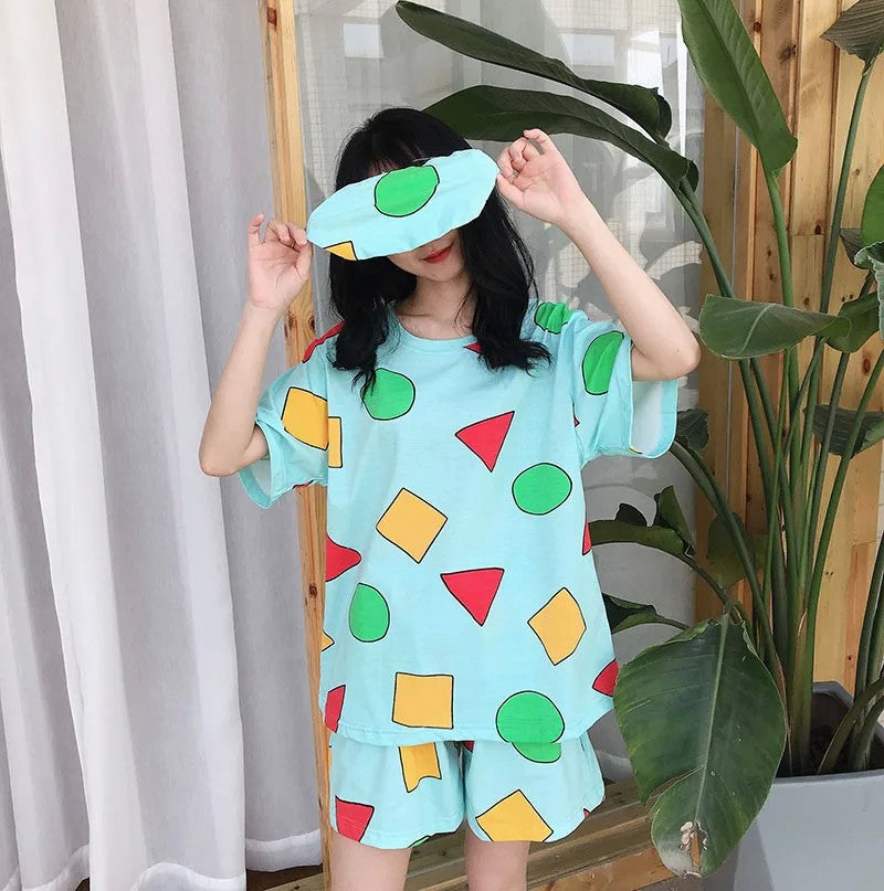 Japanese pajamas women's short-sleeved crayons Xiaoxin round neck with Korean loungewear trousers two-piece set