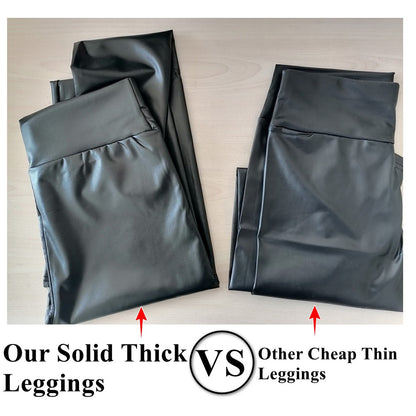 PU Leggings Womens  High Waist Skinny Pleather Leggings  Sexy Elastic Trousers Stretch
