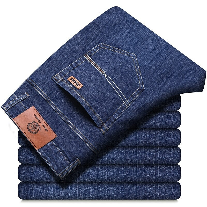 Calça Jeans Masculina Reta Masculina 2025 Nova Elástica Slim Fit Calças Confortáveis Macias de Negócios Calças Jeans Masculinas de Marca