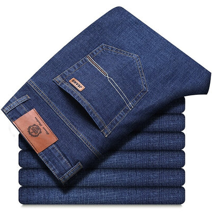 Calça Jeans Masculina Reta Masculina 2025 Nova Elástica Slim Fit Calças Confortáveis Macias de Negócios Calças Jeans Masculinas de Marca