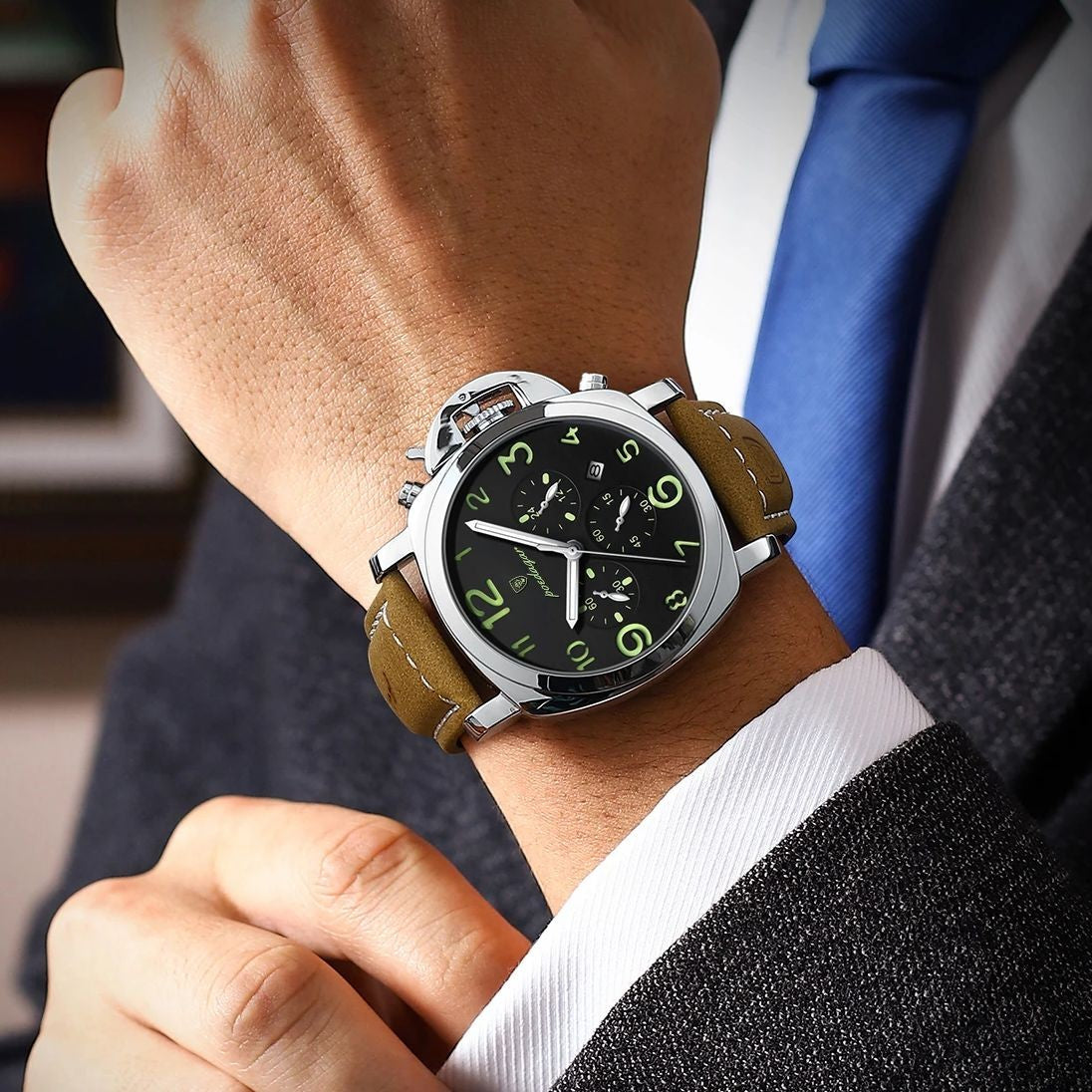 POEDAGAR Top Luxury Fashion Watch For Men Waterproof Luminous Chronograph Man Watch Leather Military Men's Quartz Watches Reloj