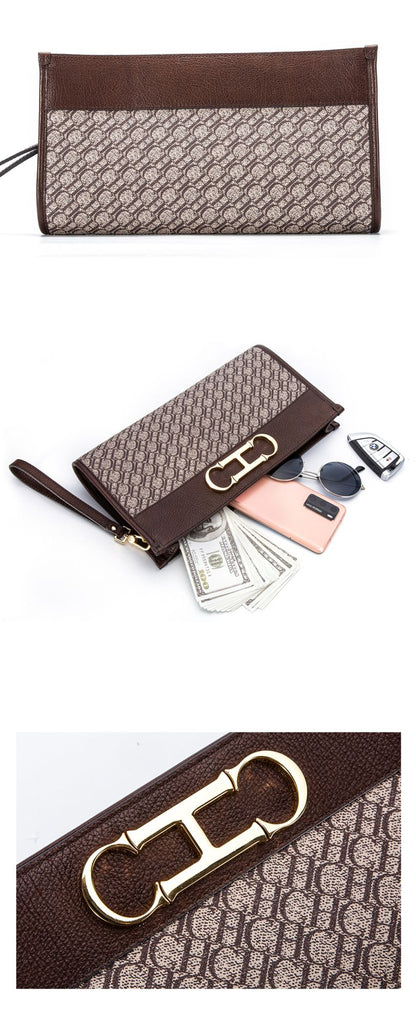 Women's Walletluxury Design Envelope Convenient Zipper Fashion Letter Print Long Wallet Mobile Phone Bag Men's Clutch Bag