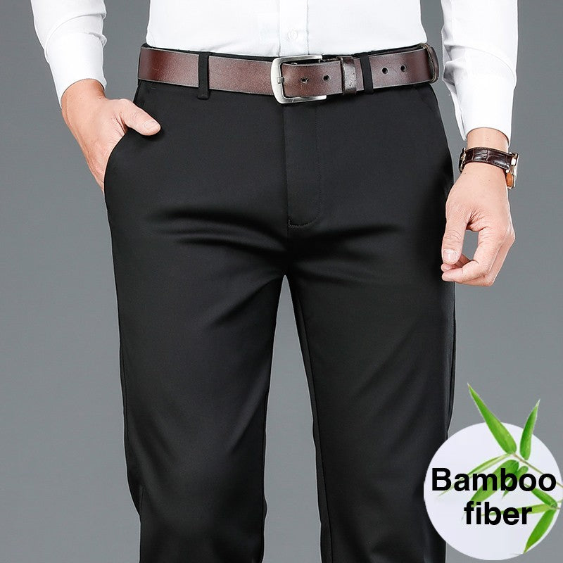 2023 Primavera Novas Calças Casuais Masculinas de Fibra de Bambu Estilo Clássico Negócios Moda Calças Cáqui Elásticas de Algodão Roupa Masculina de Marca