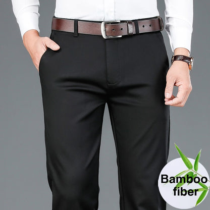 2023 Primavera Novas Calças Casuais Masculinas de Fibra de Bambu Estilo Clássico Negócios Moda Calças Cáqui Elásticas de Algodão Roupa Masculina de Marca