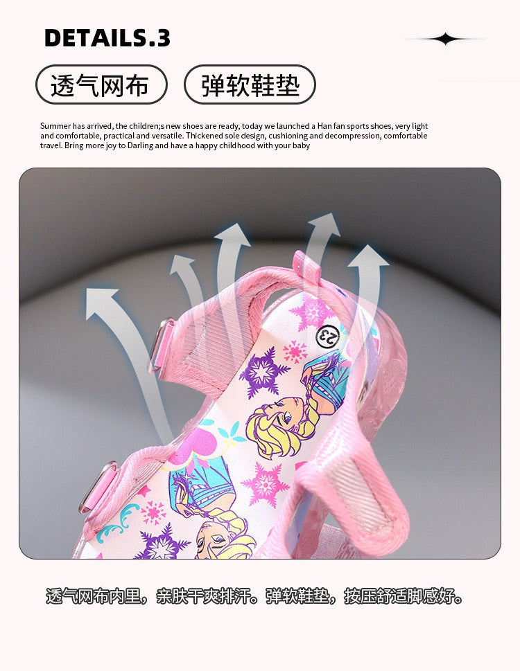 Disney Boys Girls Frozen Elsa Princess Led Light Up Luminous Sports Sandals Summer Kids Sandals Non-slip Toddler Shoes