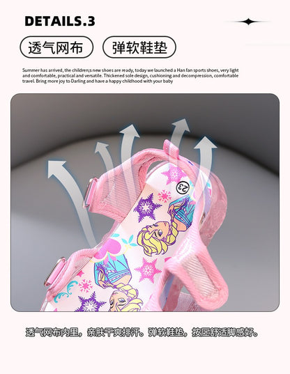 Disney Boys Girls Frozen Elsa Princess Led Light Up Luminous Sports Sandals Summer Kids Sandals Non-slip Toddler Shoes