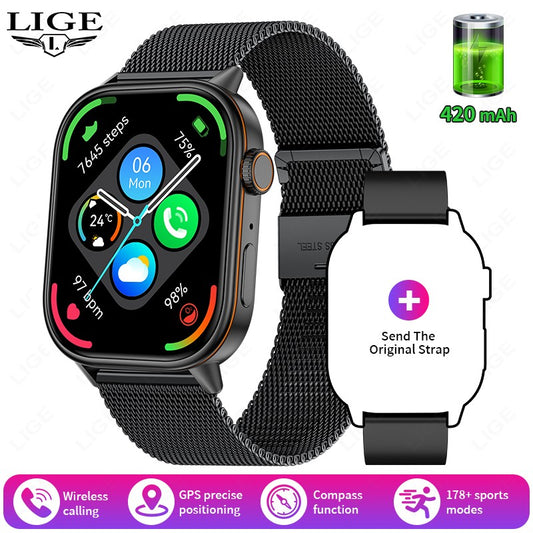 LIGE 2025 Para Android IOS GPS Smart Watch Feminino Tela HD de 2.01" Frequência Cardíaca Chamada Bluetooth Bússola IP68 À Prova D'água Smartwatch Masculino