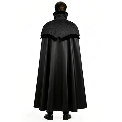 Men's Gothic Long Poncho Vampire Costume Halloween Cosplay Clothing Medieval Steampunk Stand Up Collar Black Wizard Costumes