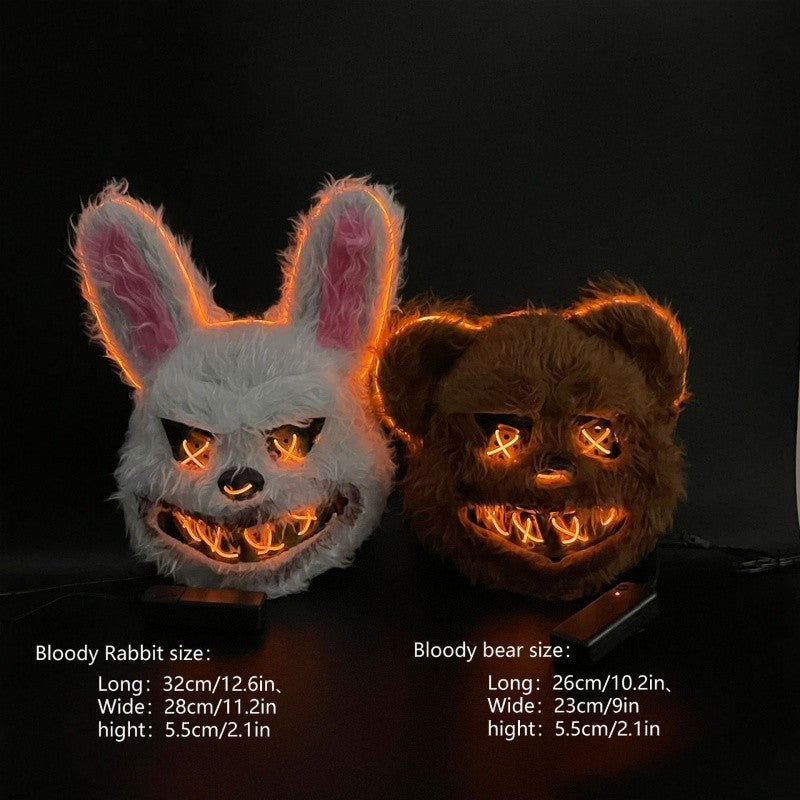 Halloween Cosplay Party Luminous LED Light Face Mask Make-up Horror Rabbit Bear Mask Headgear Cartoon Animal Carnival Head Cover
