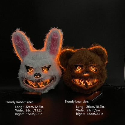 Halloween Cosplay Party Luminous LED Light Face Mask Make-up Horror Rabbit Bear Mask Headgear Cartoon Animal Carnival Head Cover