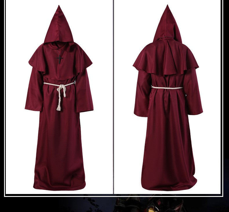 Medieval Hooded Monk Friar Priest Wizard Long Robe Unisex Adult Loose Stage Outfit For Masquerade Theme Party Halloween Cosplay
