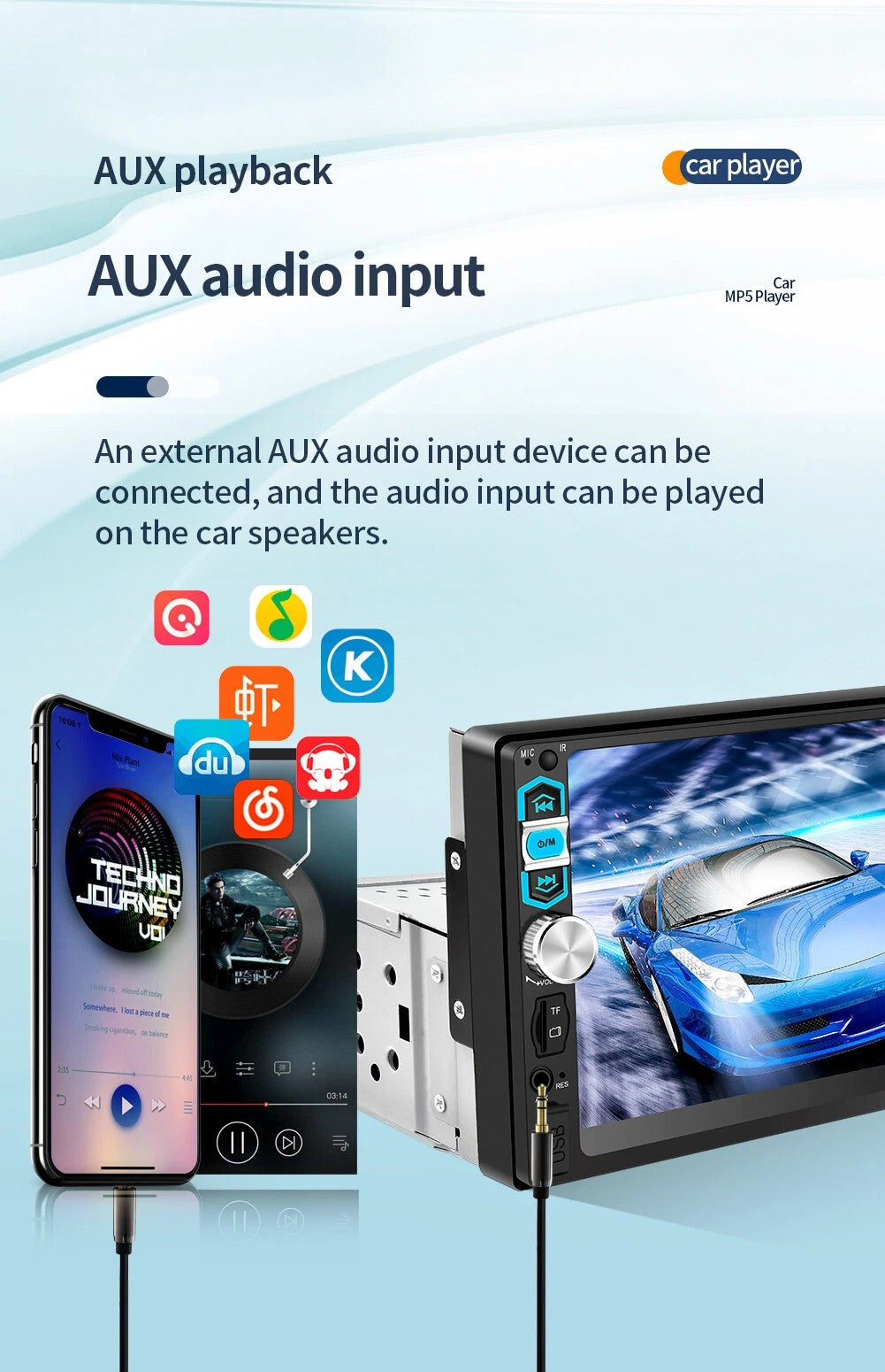 Universal 1 Din Car Radio HD 7" Touch Screen Stereo Bluetooth USB FM ISO Power Aux Input Mirror Link Auto Multimedia Player MP5