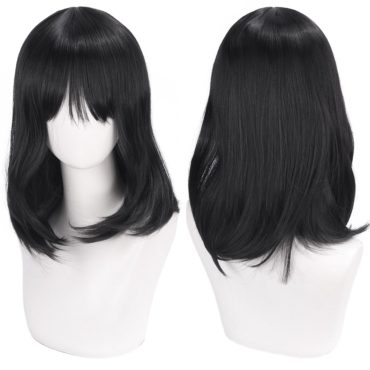 O artista de perucas para cosplay, como Qiao Ling, agente da Cao Tai Time, tem um penteado de flor de pera preta e uma peruca de fibra sintética.