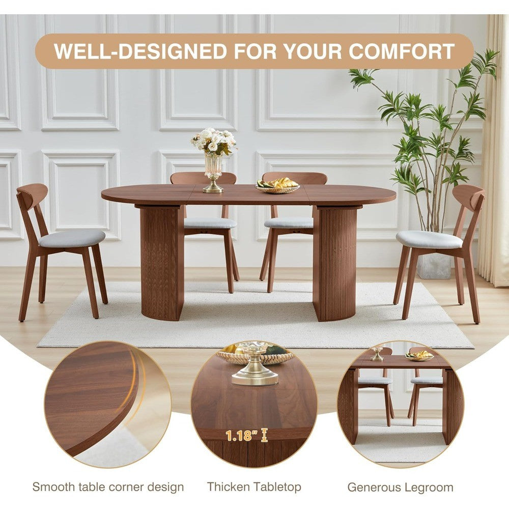 70.8 Inch Dining Table for 4-6 People, Oval Kitchen Table with Semi-Cylindrical Legs Base, Modern Farmhouse Round Dinner Tables