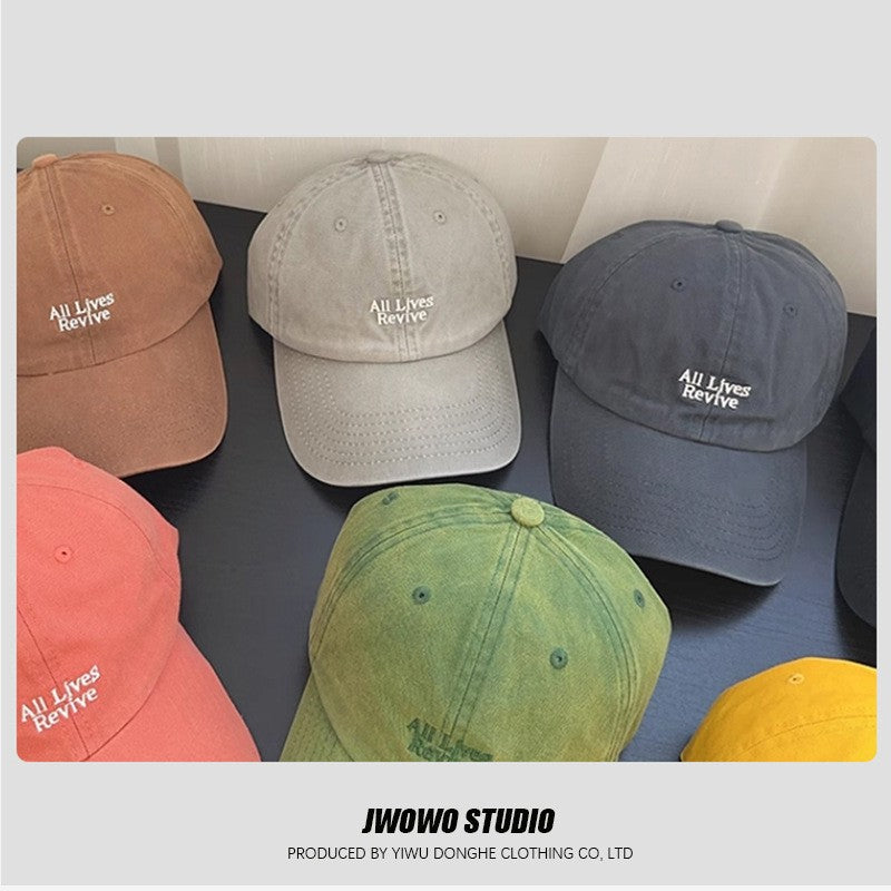 Boné de beisebol com lavagem de ganga, bordado de letras, estilo japonês retro, boné de sol de casal, casual, desportivo, resistente aos raios UV
