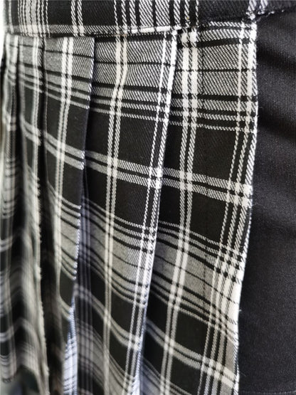 Pleated Girls Gothic Half Skirts Summer Harajuku Punk Style Plaid Irregular Skirts Women Asymmetrical High Waist Black Skirts