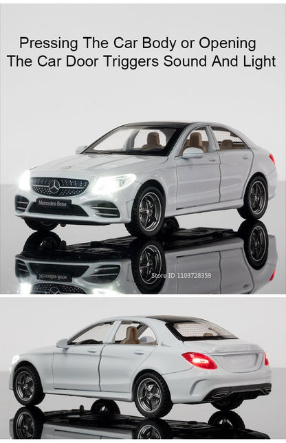 1:32 S650 C260 Modelo de Carro de Brinquedo em Miniatura Liga Fundida com Som Luz Portas Abertas Veículo de Simulação de Fricção Brinquedos para Presentes de Meninos
