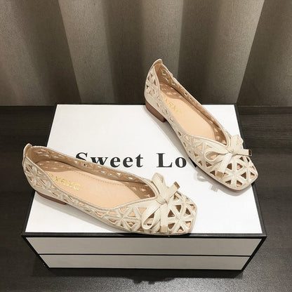 2025 New Fashion Women's Sweet Bow Mesh Flats - Hollow Out Grid Pointed