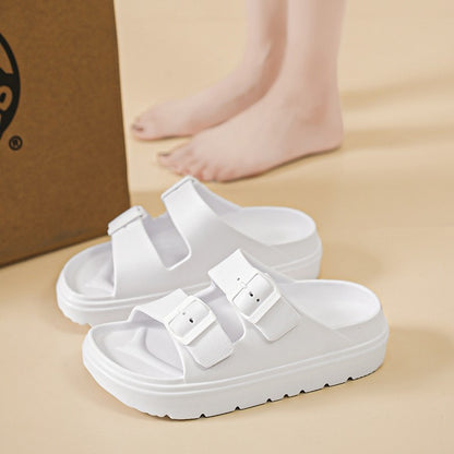 Kidmi New Summer Platform Women's Slippers Outdoor Double Buckle Embellished Sandals Non-slip Breathable Soft-soled Beach Shoes