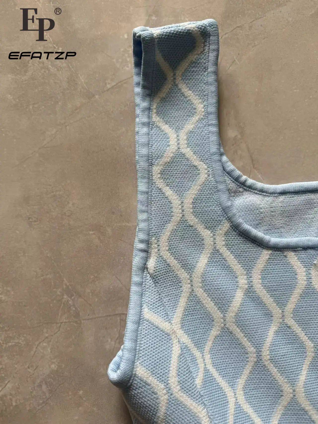 Women's Blue or Black Geometric Jacquard Sleeveless Dress Autumn New Sweet Ladie