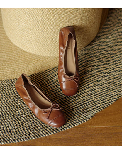 Mary Jane Women Loafers Hand Stitch Casual Streetwear Ballet Flats Soft Sole Solid Color Women Shoes Comfy Round Head Bow Shoes